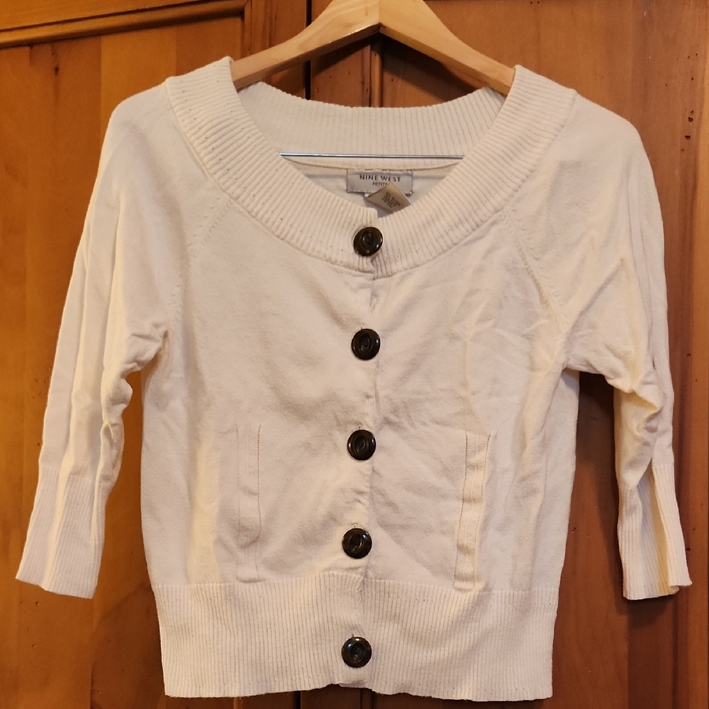 Nine West Cream Button-Up Cardigan
